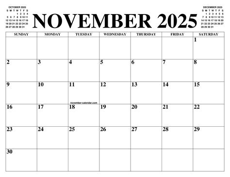 November 2025 Calendar Of The Month Free Printable November Calendar