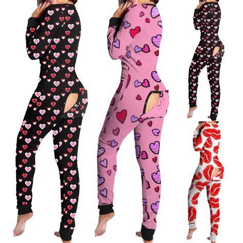 Pijama Navide O Sexy Para Mujer Mono Con Botones Parte Delantera Y Trasera Trasero Trasero