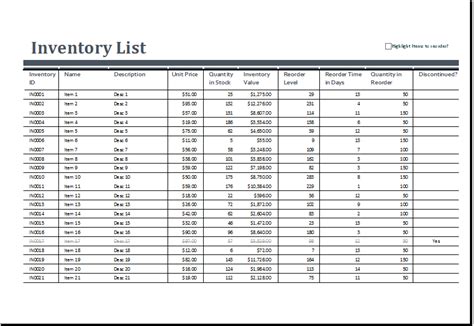 Excel Inventory Sheet Templates Xls And Xlsx Formats Excel Templates