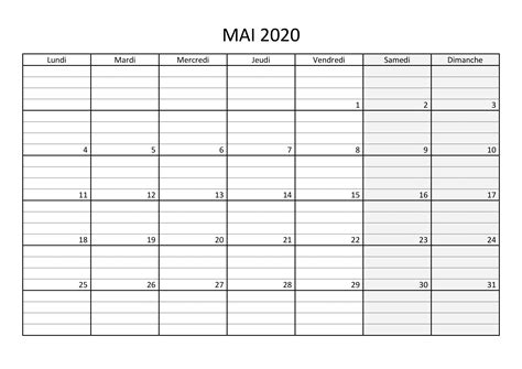 Calendrier Mai 2020 Calendriersu