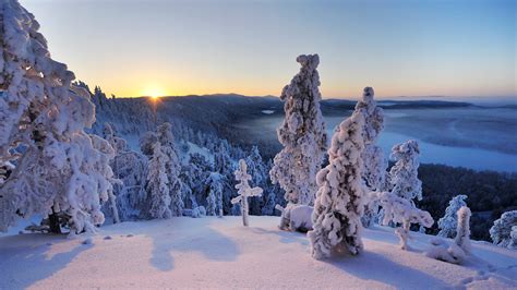 Finland Snowy Hills Sunset 4k Ultra Hd Desktop Wallpaper