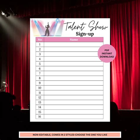 Talent Show Sign Up Sheet Talent Show Sheet Printable Etsy