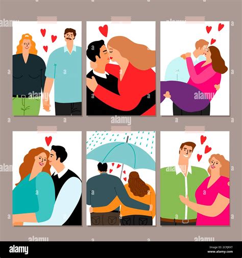 Couple In Love Hugging And Kissing Couples Cards Collection Vector Illustration Stock Vector