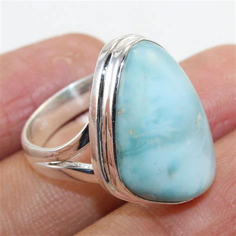 925 Sterling Silver Handmade Ring Natural Larimar Stone Us 7 Size R 222