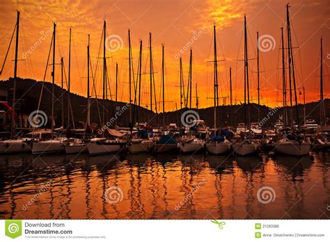 Yacht Port Over Orange Sunset Stock Photo Image Of Port