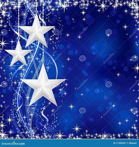 Silver Christmas Stars On Blue Background Stock Vector Illustration