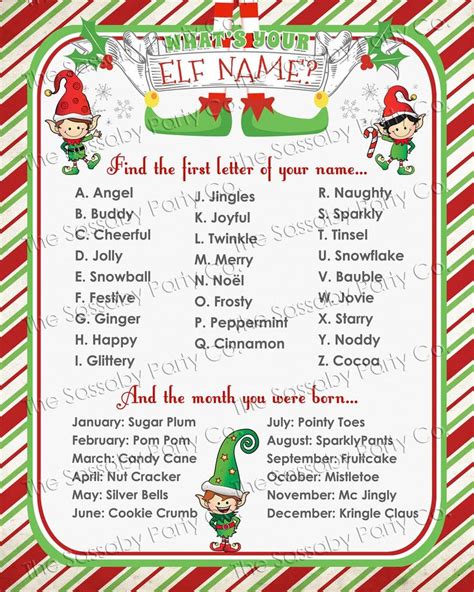 Elf Name Poster Instant Download Whats Your Elf Name Printable Sign