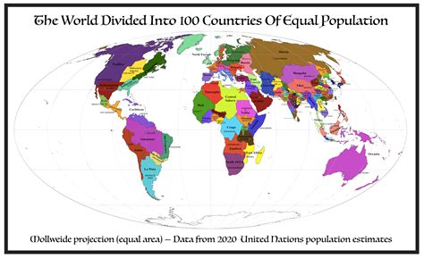 The World Divided Into 100 Countries Of Equal Population January 7