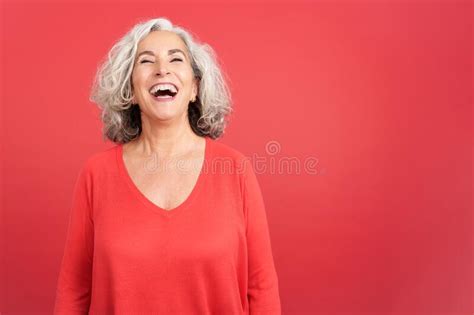 A Happy Mature Woman Laughing While Standing Stock Image Image Of Laugh Horizontal 266469267