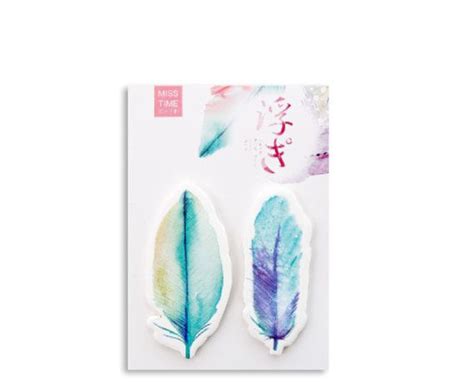 Turquoise Green And Blue Watercolour Feather Sticky Notes Notepad Mini
