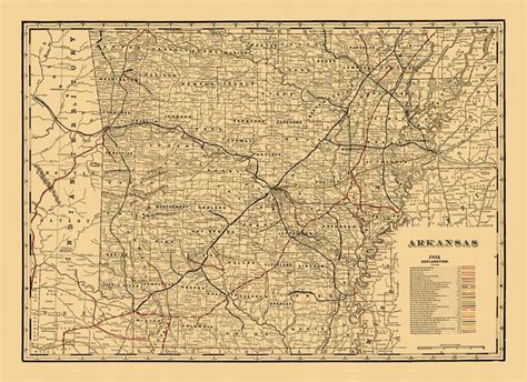 Arkansas Railroad Map 1895 Ar Map Vintage Style Print Retro Etsy