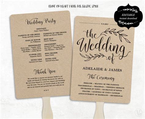 Printable Wedding Program Template Rustic Wedding Fan Etsy Diy