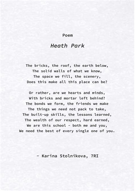 An Outstanding Poem From Year 7 Pupil Heath Park