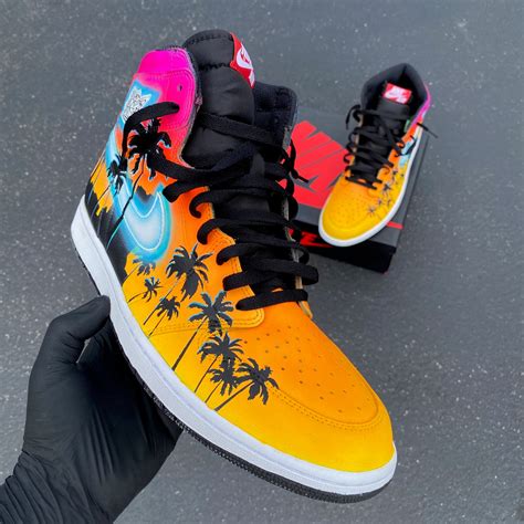 Custom Hand Painted Nike Glowing Miami Palm Trees Jordan 1 High B