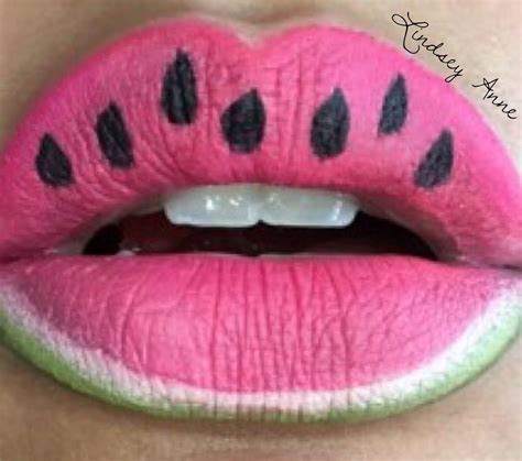 Watermelon Lip Art Pink Lipstick Matte Lips Eyeliner Lip Design