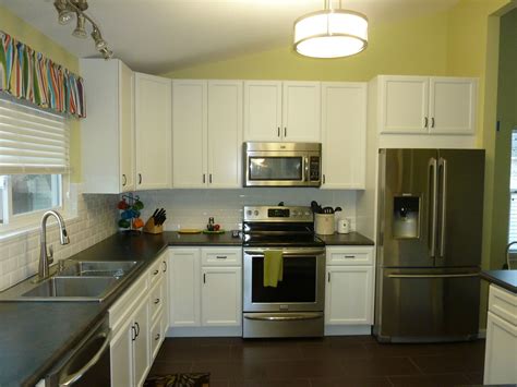 For those who love the modern look, don't worry, your favorite style isn't completely going. Finished Kitchen - white cabinets, dark floors, stainless ...