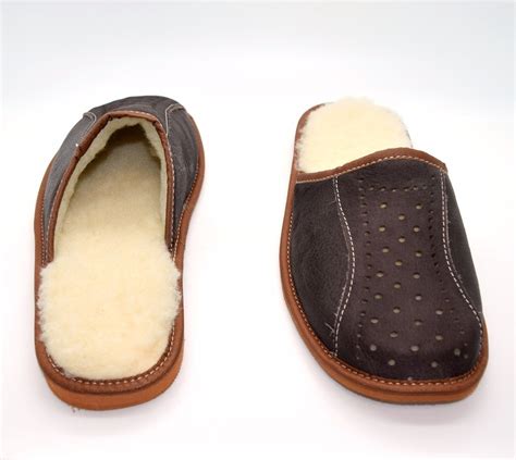 Mens Sheepskin Slippers Mule Shoes Warm Leather Wool Size 6 7 8 9 10 11