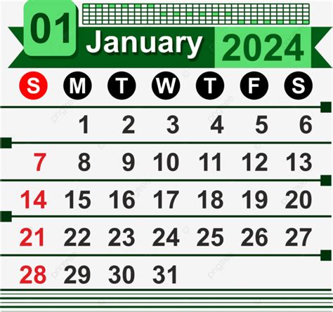 Desain Kalender Bulanan Januari 2024 Vektor Desain Kalender Bulanan
