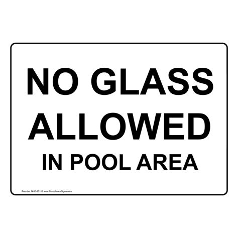 Recreation Policies Regulations Sign No Glass Allowed In Pool Area