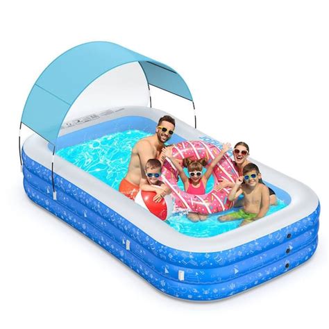6 Ft X 98 Ft Rectangular 71 In Deep Plastic Inflatable Pool With Sun Shade Hbs001xya9fz0