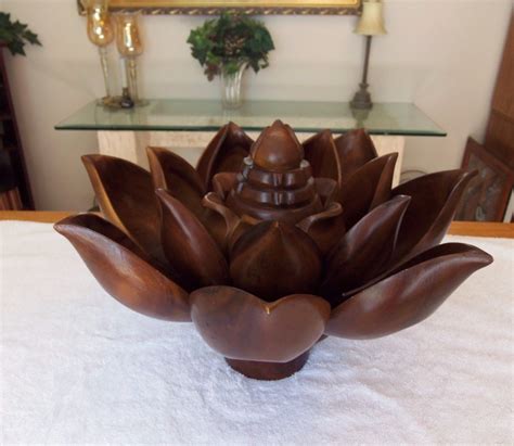 Vtg Mid Century Monkey Pod Wood Lg Lotus Flower 15 Bowl Lazy Susan