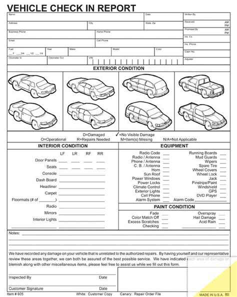 Vehicle Check In Sheet Us Auto Supplies Us Auto Supplies