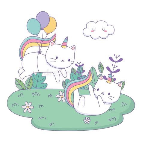 Unicorn Cats Cartoons Vector Design Stock Vector Illustration Of