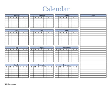 Yearly Blank Calendar Microsoft Word Editable Pdf And Image Files