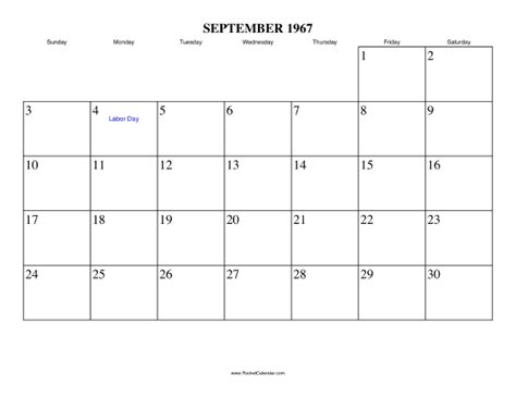 September 1967 Calendar