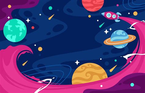 Flat Colorful Space With Rocket Background 1910477 Vector Art At Vecteezy