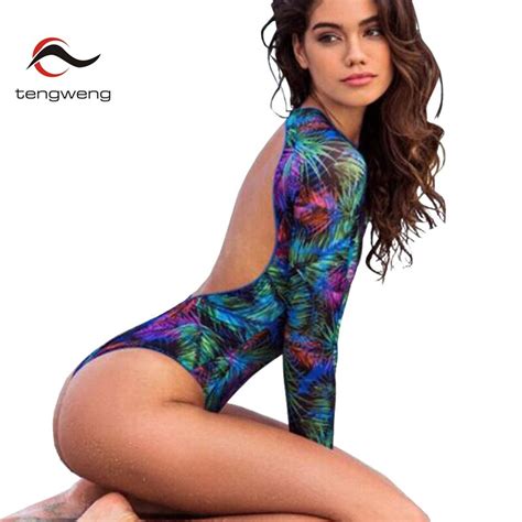 tengweng 2018 sexy backless print one piece women swimsuit surfing plus size thong swimwear long