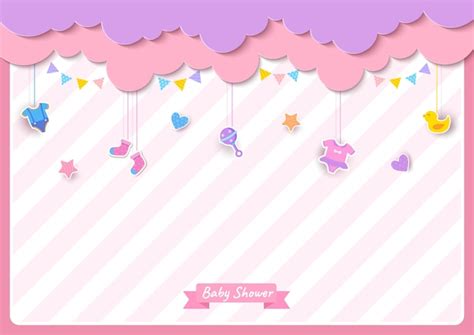 Premium Vector Baby Shower Card With Clothes And Toy On Pink Background