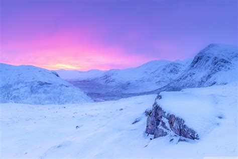 Pink Sunrise Snowy Mountains Winter 4k Hd Desktop