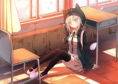 Wallpaper Danganronpa, Nanami Chiaki, Hoodie, Classroom