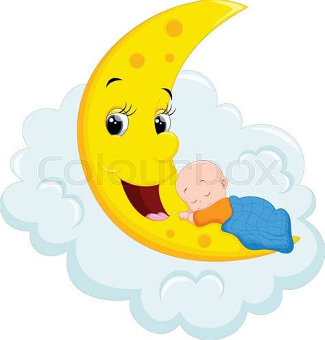 Vector Illustration Of Baby Sleeping On Moon Stock Vector Colourbox