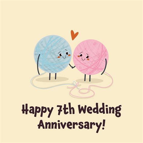 Happy 7th Wedding Anniversary Cute Balls Of Yarn Card | Boomf