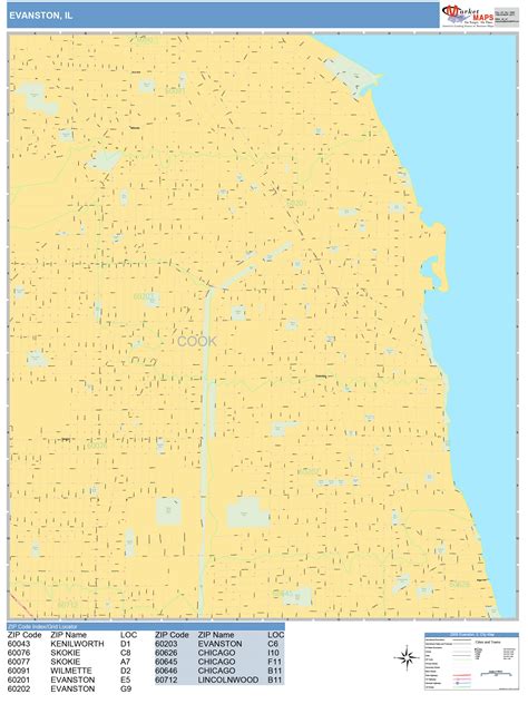 Evanston Illinois Wall Map Basic Style By Marketmaps Mapsales
