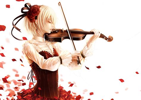 Blonde Anime Girl Playing Violin Hd Wallpaper Wallpaper