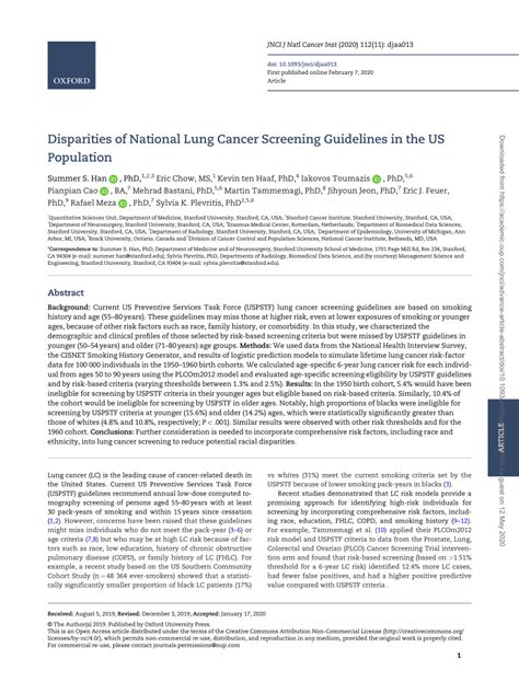 Pdf Disparities Of National Lung Cancer Screening Guidelines In The