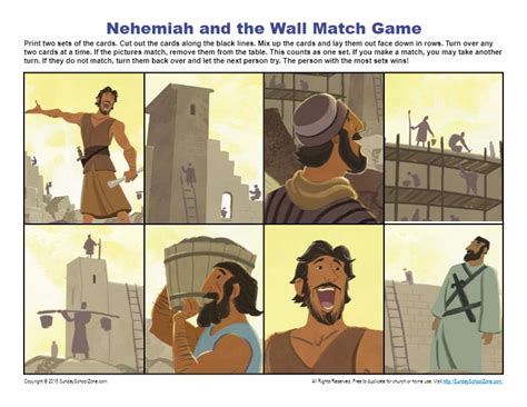 Nehemiah And The Wall Match Game Childrens Bible Activities Sunday
