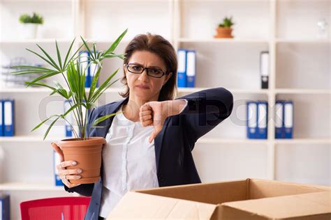 middle aged female employee being fired from her work stock image colourbox