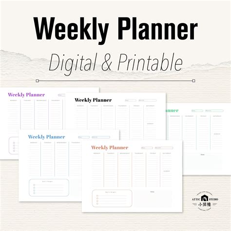 Digital Weekly Planner Weekly Planner Printable Planner Minimalist