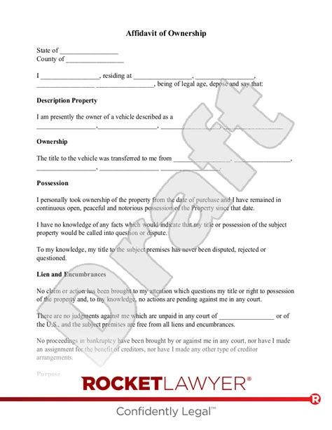 Free Affidavit Of Ownership Make And Download Rocket Lawyer