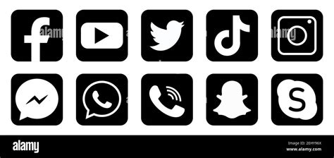 Collection De Logos Populaires Sur Les Réseaux Sociaux En Noir Et Blanc