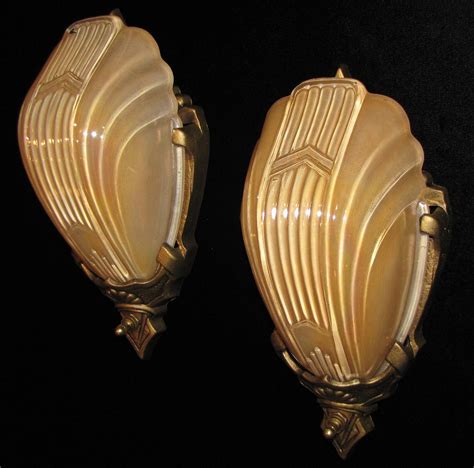 Vintage Pair Of Art Deco Wall Sconces With Slip Shades Etsy