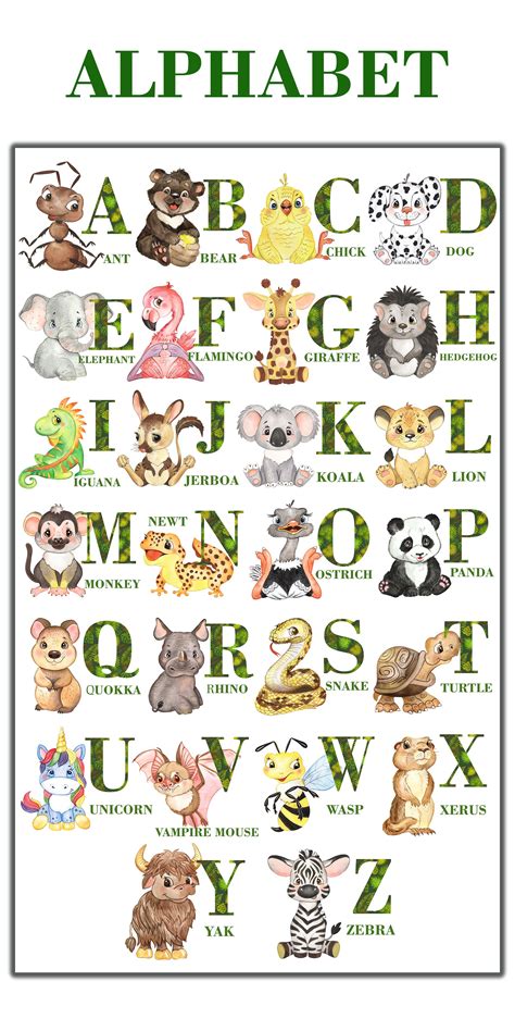 Watercolor Animal Alphabet Abc Cute Animal Alphabet Cards Etsy In