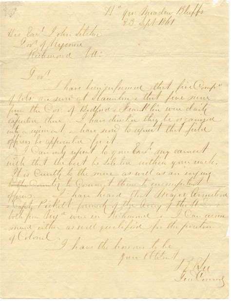 Letter Robert E Lee To Virginia Gov John Letcher Works Emuseum
