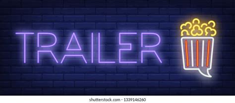 Trailer Neon Text Popcorn Bucket Cinema Stock Vector Royalty Free