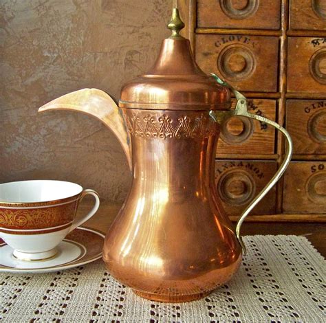Antique Turkish Copper Teapot Handcrafted Primitive Coffee Pot Turkey