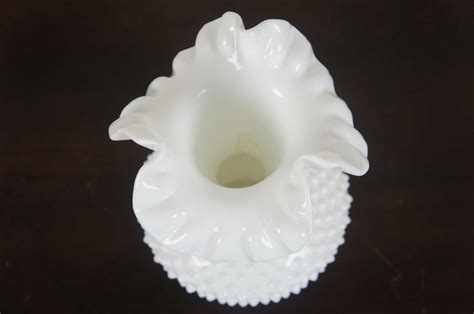 Vintage Fenton Hobnail Ruffled Crimped White Milk Glass Vase 3752 11